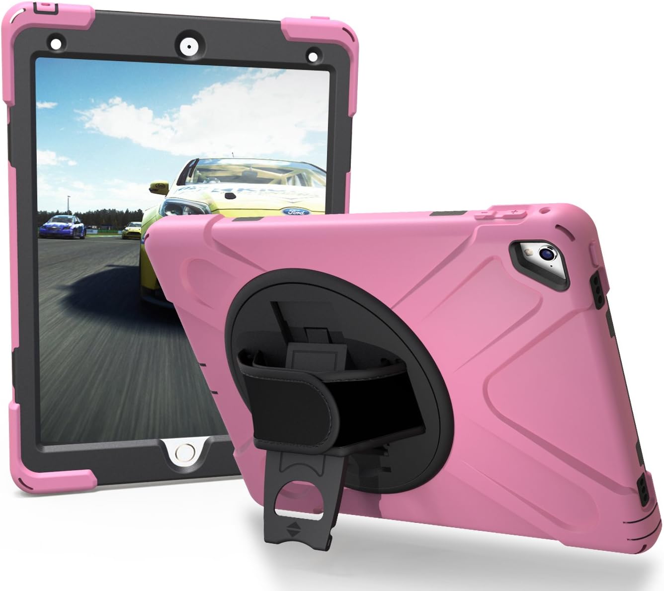 iPad Pro 10.5 Case, Otufan [Heavy Duty] Full-Body Protection Case for iPad Pro 10.5 inch, [Rugged: Shock Proof] Armor Case Cover with KickStand and Adjustable Hand Strap for Kids Friendly (iPad Pro 10.5 inch, Pink)