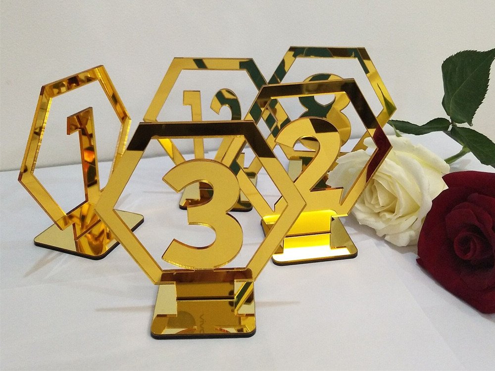 Acrylic Geometric Table Numbers,Wedding Hexagon Table Numbers, Boho Centerpiece Table Decor, Mirror Gold Table Decor (Gold, 25PCS)
