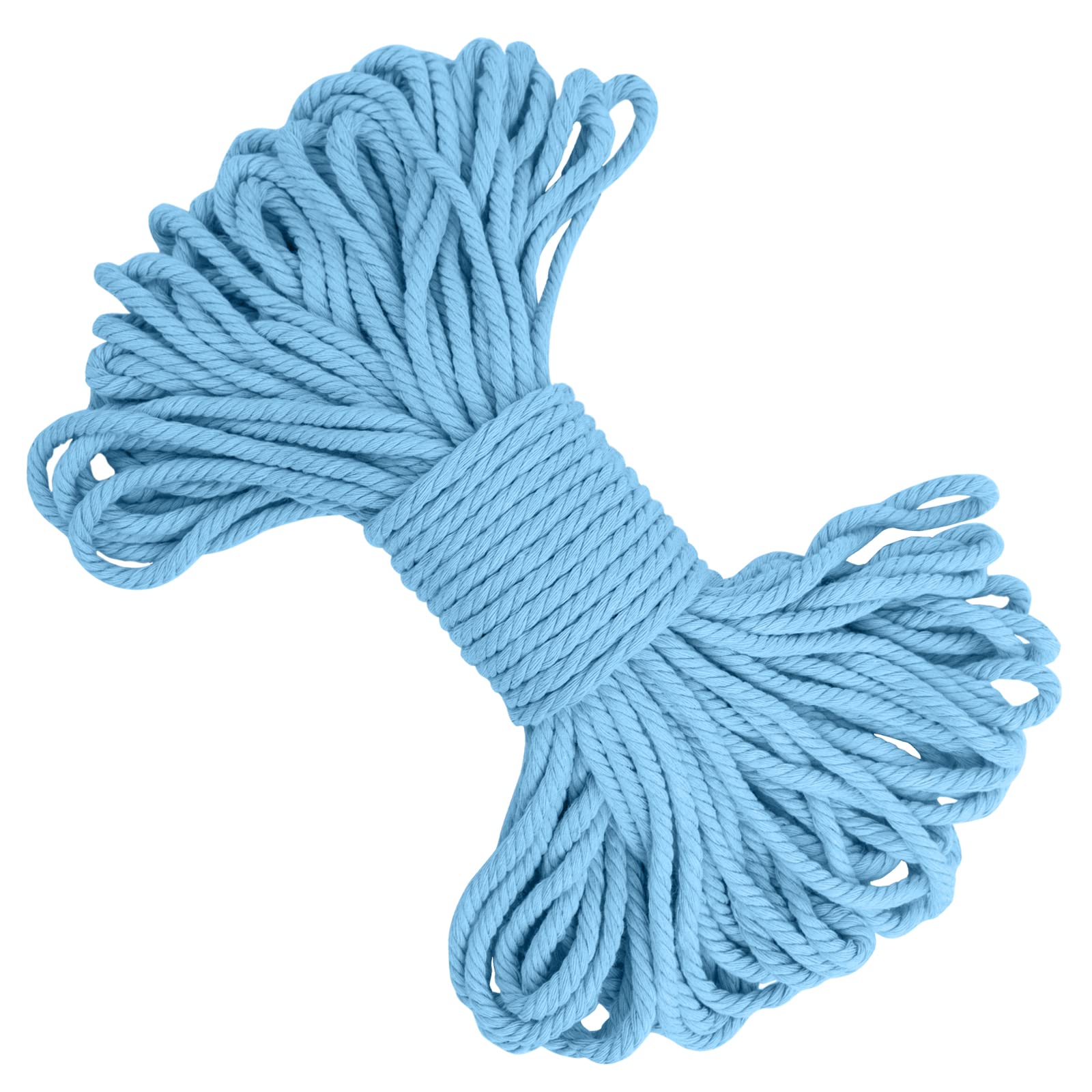 LEREATI Macrame Cord 5mm x 20m, Thick Cotton Macrame Rope Yarn Craft String, Coloured Cotton Cord for Macrame Plant Hanger, Wall Hanging, DIY Crafts, Gift Wrapping, Home Decorations (Sky Blue)