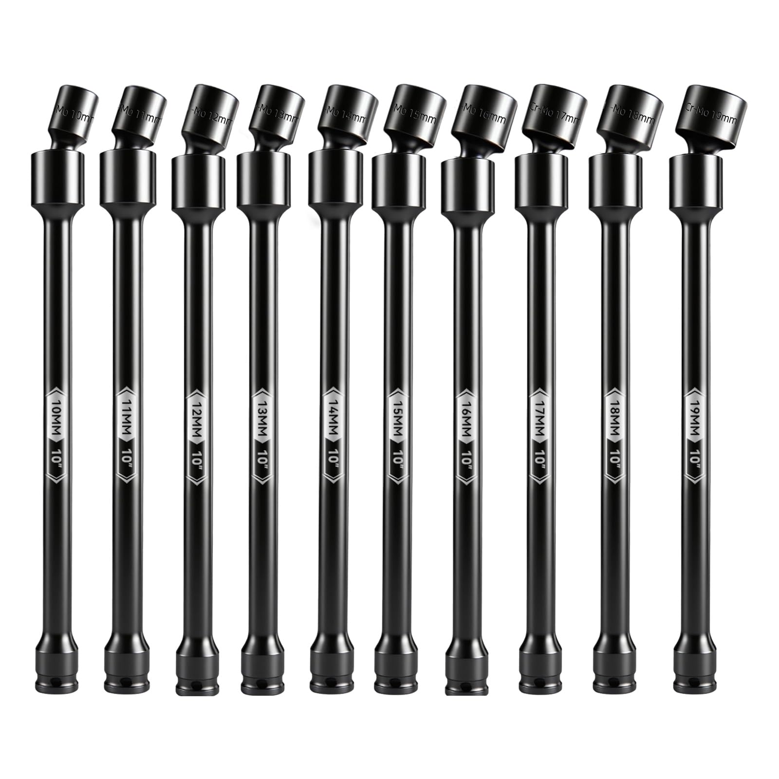 Photo 1 of BLACKROBOT 10-Inch 3/8" Drive Impact Swivel Extension Socket Set - Pinless Universal Joint, Metric Size (10-19mm), 6-Point, Cr-Mo Steel