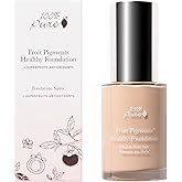 100% PURE Healthy Foundation Full Face Coverage Makeup, Liquid Matte Finish with Anti-Aging Benefits - Vegan Gorgeous Fruit Pigmented White Peach Color (Light with Warm Undertone) - 1 Fl Oz