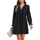 Kormei Womens Casual Dress A-Line Ruffle Long Sleeve V Neck Mini Dress 2025 Fashion Pleated Flowy Loose Shirt Dresses