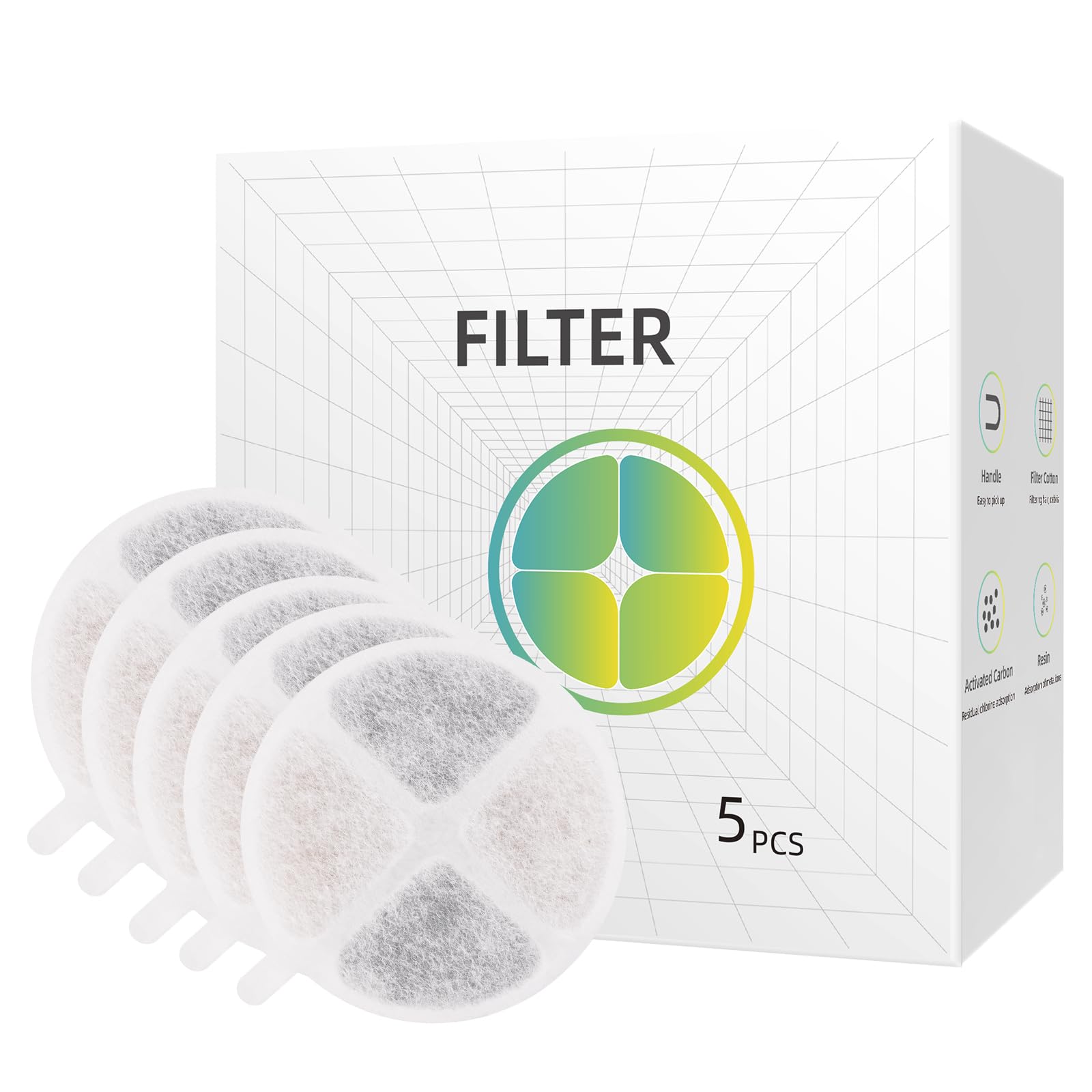 Petsuper Cat Water Fountain Filters, 5 Pcs Replacement Filter for 1.8L/62oz Pet Water Fountain (5 Pack Filters)