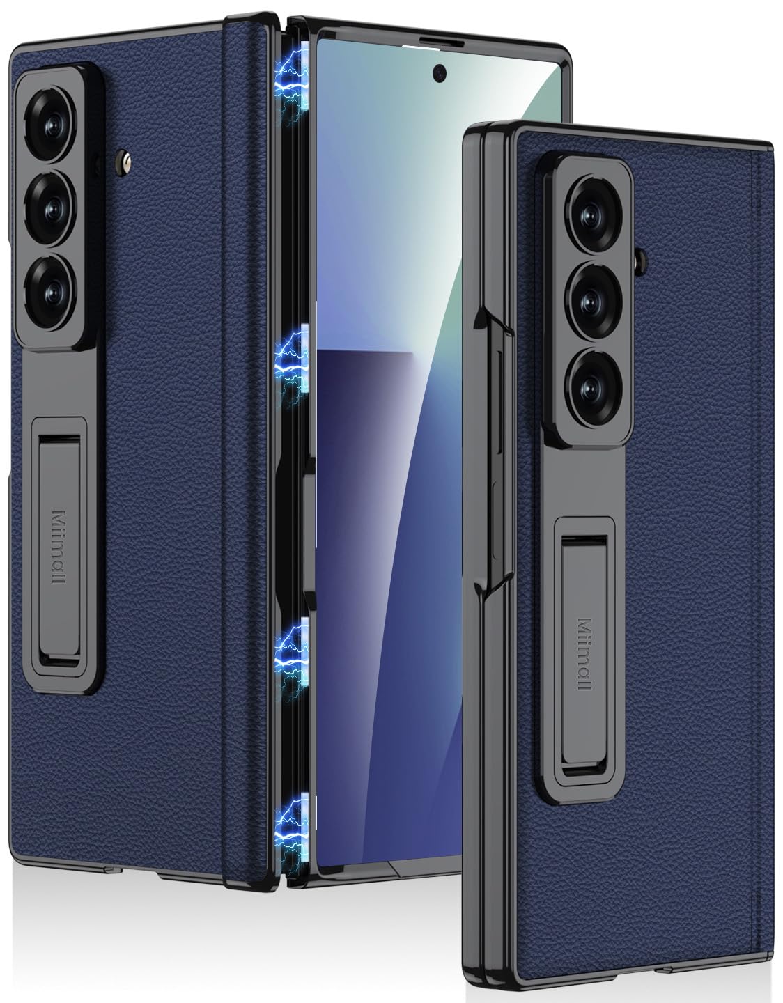 Photo 1 of Miimall for Samsung Z Fold 7 Case Leather with Hidden Kickstand & Magnetic Hinge Protection, Screen & Camera Protector, Slim Fit Durable Rugged Drop Proof Full Cover for Galaxy Fold7 Phone Case Blue