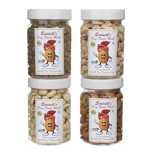 Sainik's Dry Fruit Badam Kaju Kishmish Namkeen Pista - Set of 4