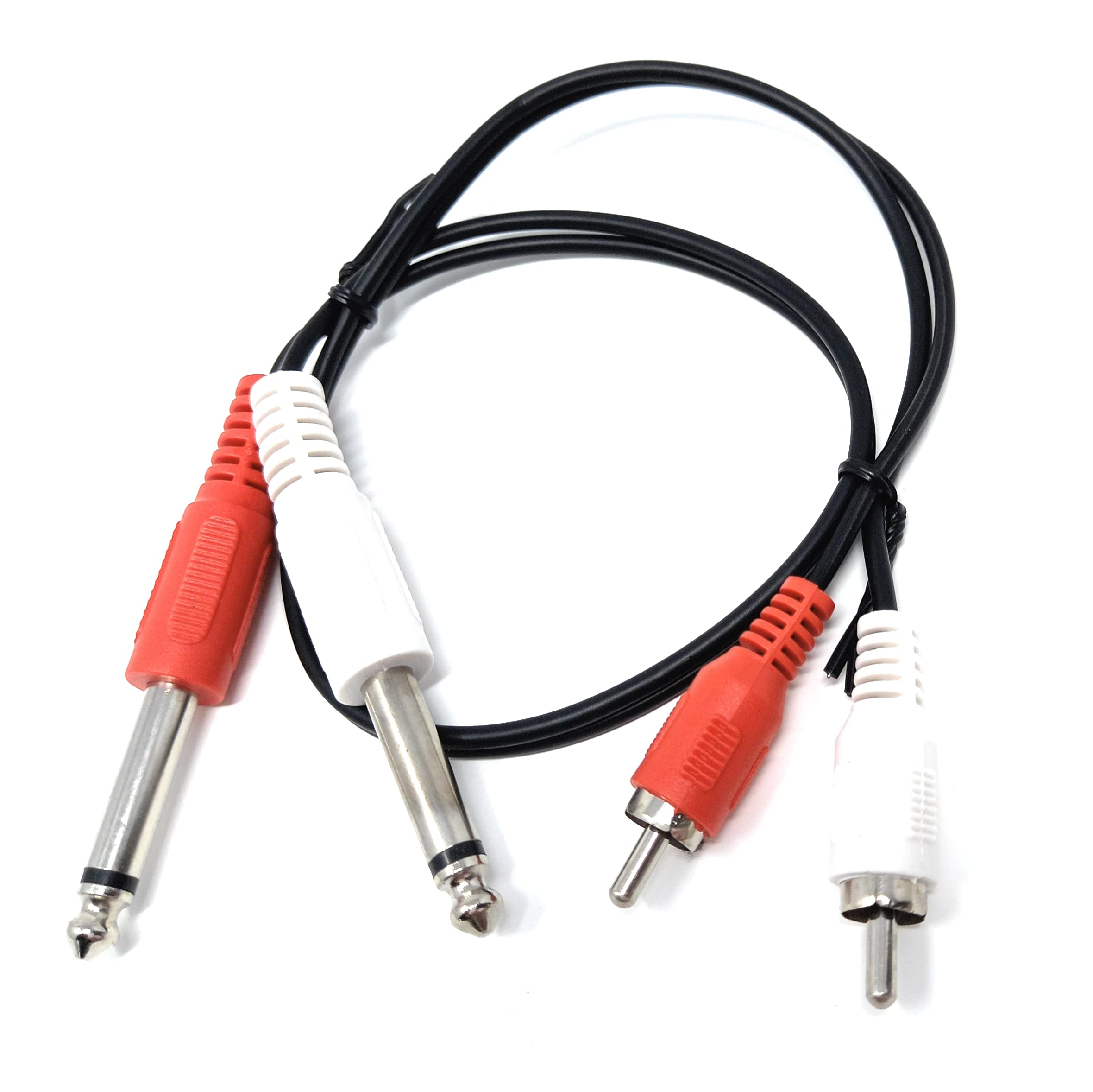 DRUT 50cm short Twin 6.35mm MONO Jack Plugs to 2 x RCA Phono Plugs OFC Audio Cable Male to Male Lead 1.6ft