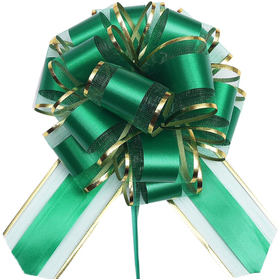 10pcs 6 Inch Large Big Pull Bow with Gold Edge, Car Gift Wrapping Bows Ribbon for Gift, Wedding Cars, Baskets, Christmas, Party Decorations (Green)