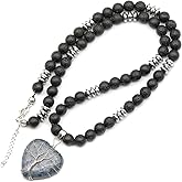 ElisaJewelryArt - Natural Amethyst Heart Pendant Black Lava Stone Beaded Necklace Genuine Gemstone Feng Shui Stone Clasp Closure Necklace Unisex Necklace