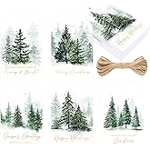 joycraft 50Pcs Tags with String - 6 Styles Green Christmas Tree Paper Hangtags, 3.3x2.1 in White Christmas Tags for Gift Wrapping, Bags, DIY Craft, Xmas Decor