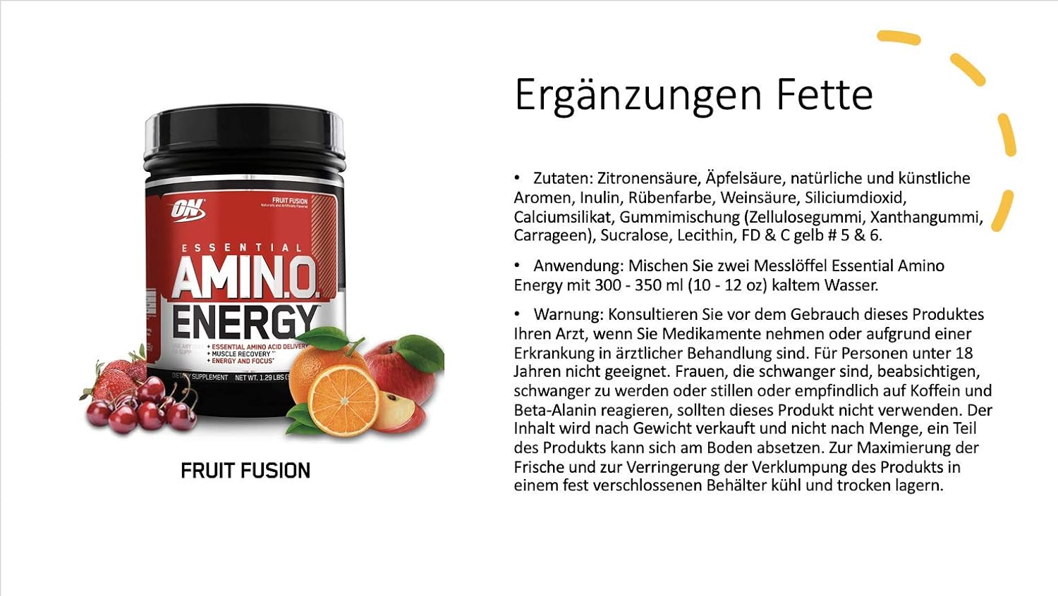 Optimum Nutrition Amino Energy - Pre Workout with Green Tea, BCAA, Amino Acids, Keto Friendly, Green Coffee Extract, Energy Powder - Fruit Fusion, 65 Servings: Health & Personal Care
