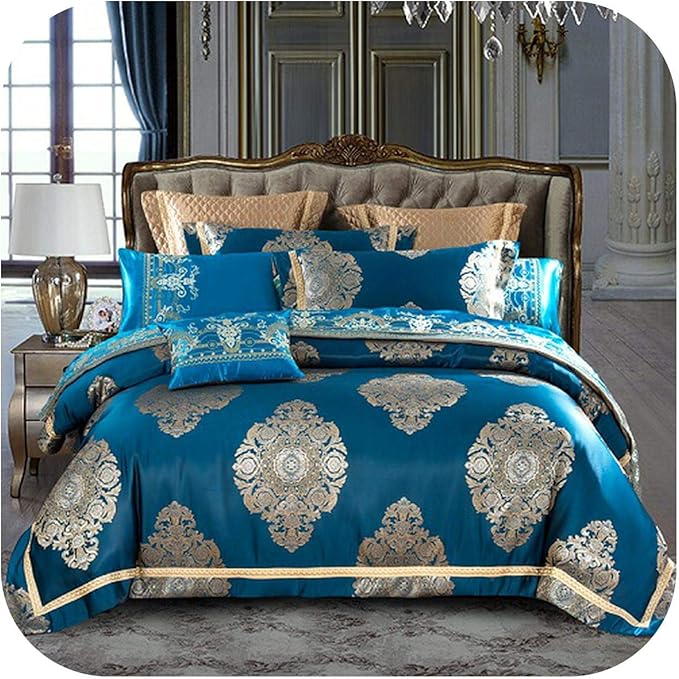 Oversizedkhaki Blue Color Luxury Royal Bedding Set Bed