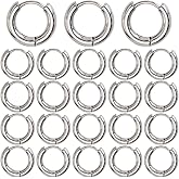 SUNNYCLUE 1 Box 24Pcs Silver Huggie Hoop Stainless Steel Earring Hoops Bulk Metal Round Ring Circle Earrings Hoop Findings with Latch Back Closure for Jewelry Making DIY Crafts Women Adult Supplies