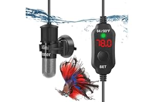 FUMAK Super Mini Aquarium Heater 10W Betta Heater Adjustable Submersible Fish Heater Small Fish Tank Heater Turtle Heater with Digital Display Thermostat, for 1-2 Gallon Tanks