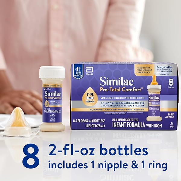 SIMILAC PRO-TOTAL COMFORT INFANT FORMULA WITH IRON, GENTLE, EASY-TO-DIGEST FORMULA, HAS 2′-FL HMO FOR IMMUNE SUPPORT, NON-GMO, READY-TO-FEED BABY FORMULA, 2-FL-OZ BOTTLE, PACK OF 24