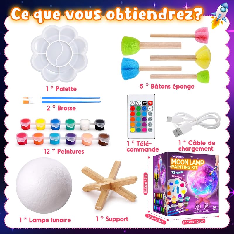 Cadeau Fille 6 7 8 9 10 11 12 Ans,Créatifs Fille 9 10 11 12 Ans Kit Jouet Enfant 5 6 7 8 Ans Activites Manuelles pour Enfants de Peinture Lampe Lune Cadeau Anniversaire Enfant Garcon 6-12 Ans