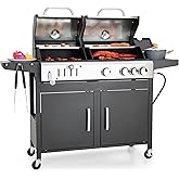 Captiva Designs Propane Gas Grill and Charcoal Grill Combo with Side Burner & Porcelain-Enameled Cast Iron Grate, Dual Fuel BBQ Grill for Outdoor Events & Backyard Barbecue, 690 SQIN Cooking Area