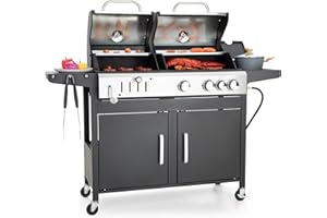 Captiva Designs Propane Gas Grill and Charcoal Grill Combo with Side Burner & Porcelain-Enameled Cast Iron Grate, Dual Fuel BBQ Grill for Outdoor Events & Backyard Barbecue, 690 SQIN Cooking Area