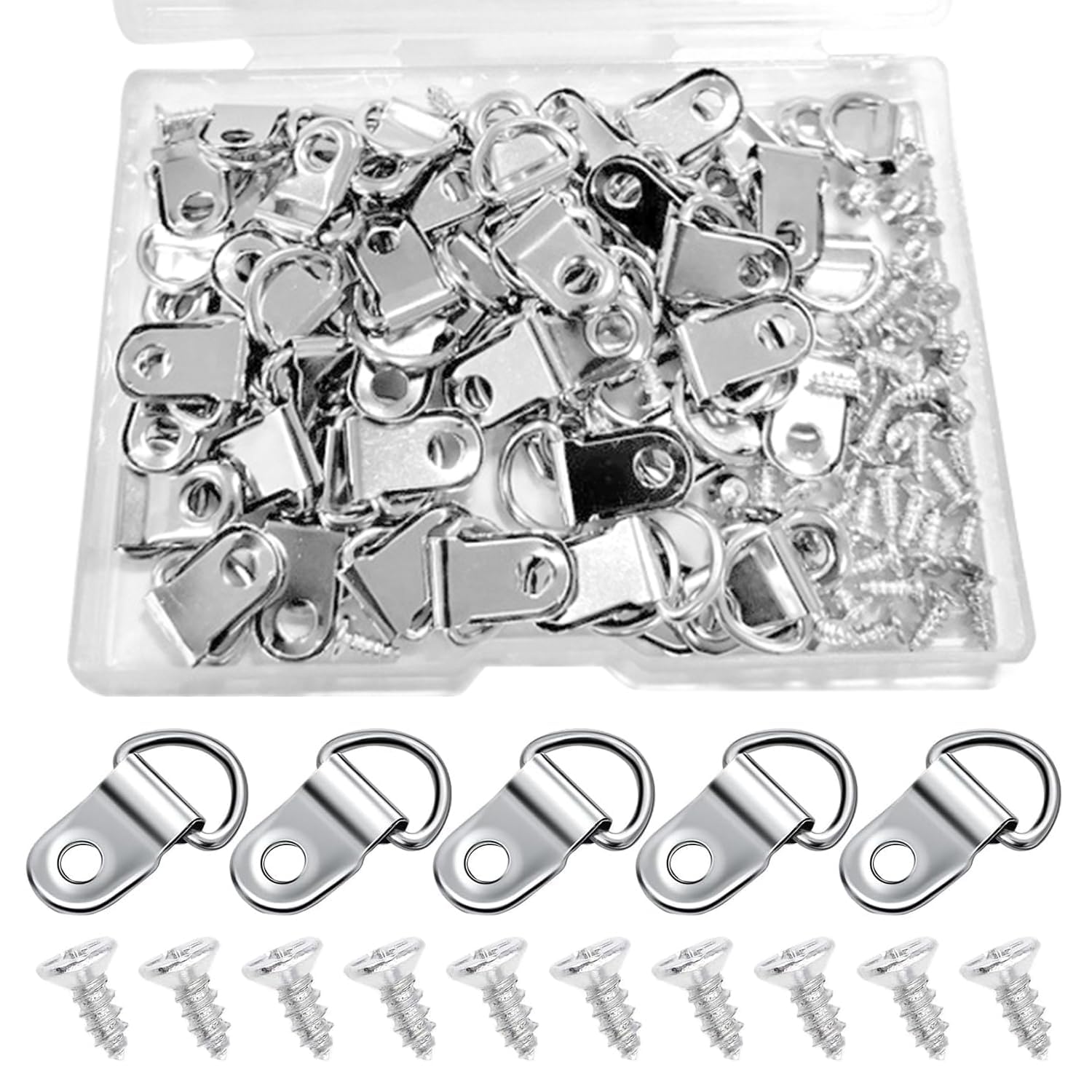 BRITECO Picture Hanging Kit, 100 D Rings and Screws - Durable and Easy to Install - Perfect for Art Gallery Exhibitions, Home Wall Décor, and Office Use