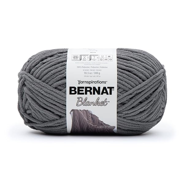 BERNAT BLANKET DARK GRAY YARN – 2 PACK OF 300G/10.5OZ – POLYESTER – 6 SUPER BULKY – 220 YARDS – KNITTING/CROCHET