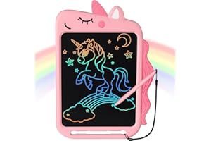 ScriMemo Unicorn Toys for 3 4 5 6 Years Old Girls Gifts, LCD Writing Tablet 10 inch Doodle Board, Colorful Electronic Drawing Pad Gifts for Kids Educational Learning Travel Christmas Birthday (Pink)