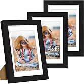 Vittanly 4x6 Picture Frame Set of 3 for Wall &amp; Tabletop Display, Black | Display Pictures 3.5x5 with Mat or 4x6 without Mat, Engineered Wood with Shatter-Resistant Plexiglass for home decor