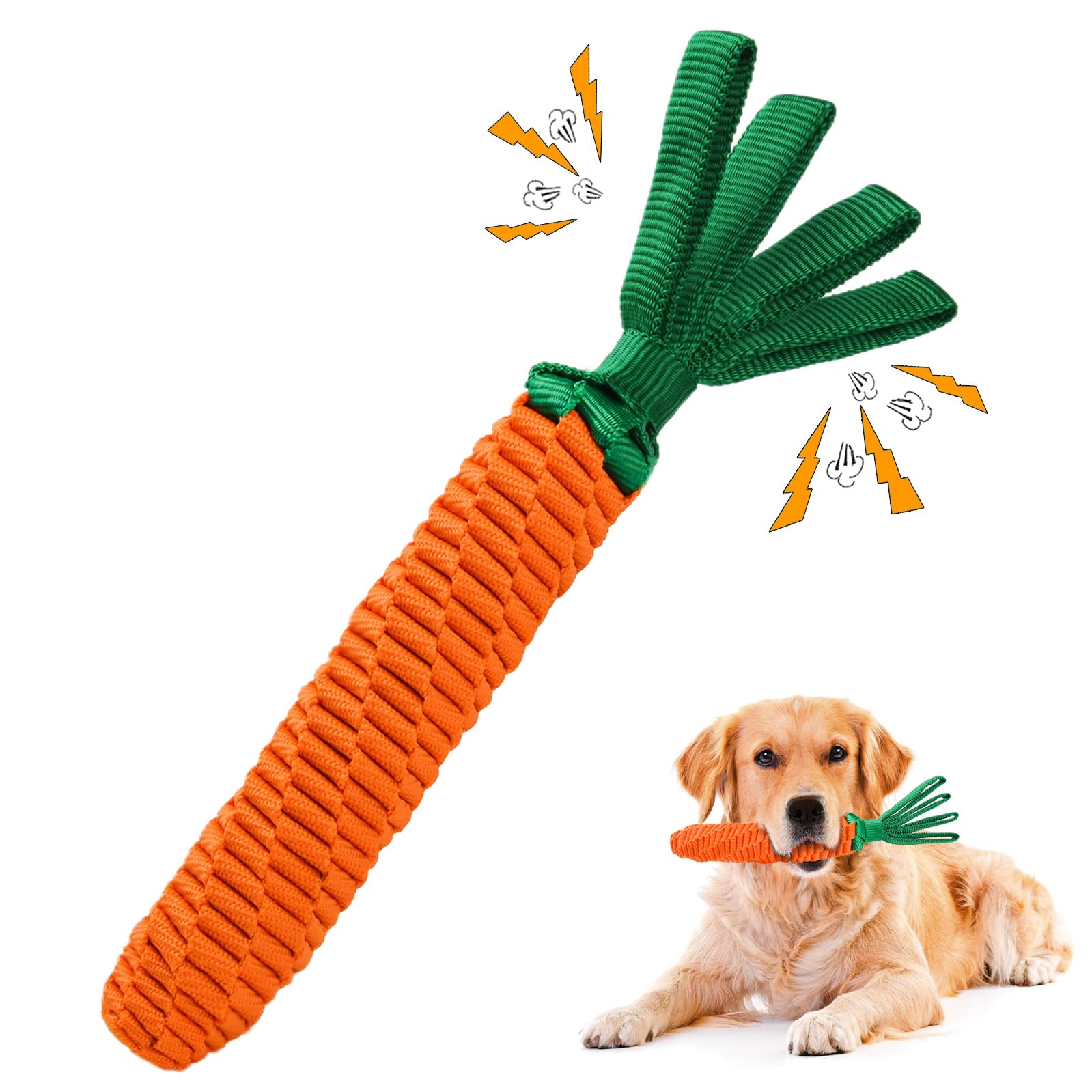 LIFLIX Dog Rope Toy, Tug of War Dog Toy, Cute Carrot Dog Toy with Crinkle Paper Tags, Carrot