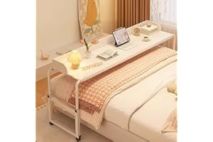 ZAIHW Adjustable Overbed Table, Over The Bed Table with Wheels, Overbed Desk, King Size Bed Table, Rolling Tray Table for Laptop and Writing for Living Room, Laptop Desk Over Bed Table (Color : Whit, 140cm