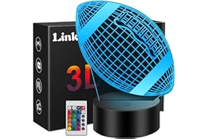 Linkax Football Accessories Night Light Gifts, Football Stuff Light Up Football 3D Illusion Lamp for Kids with 16 Colors Remote, Birthday Holiday Christmas Rugby Gifts for Boys Girls Bedroom Decor