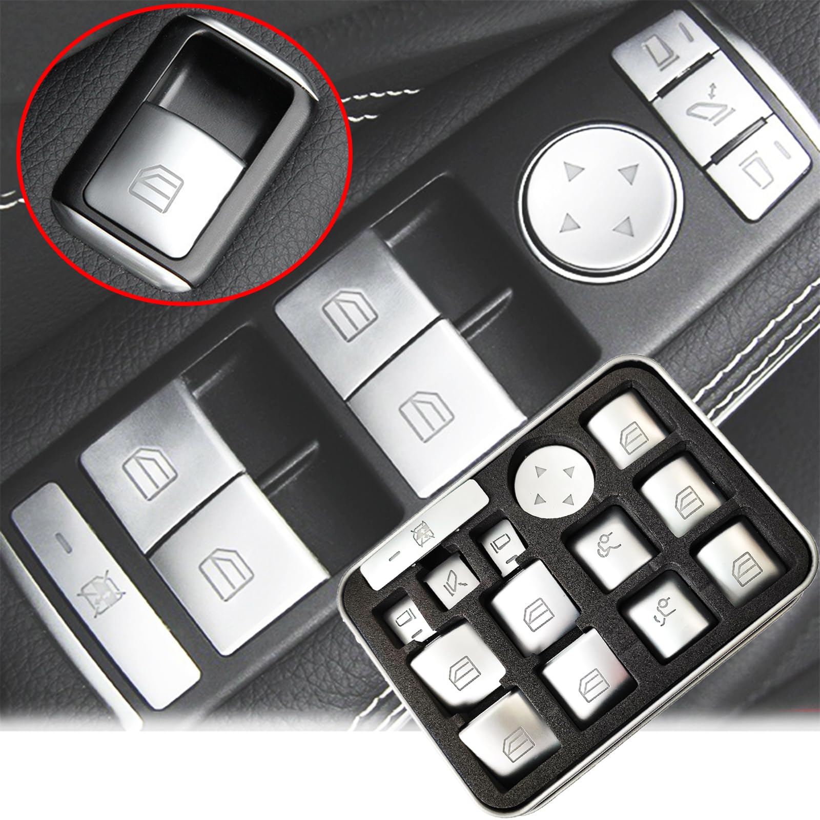 Photo 1 of 14Pcs Window Switch Button Stickers Glass Lift Repair Trim Interior Door Power for Mercedes Benz C E GLA CLA C180 C200 C230 C250