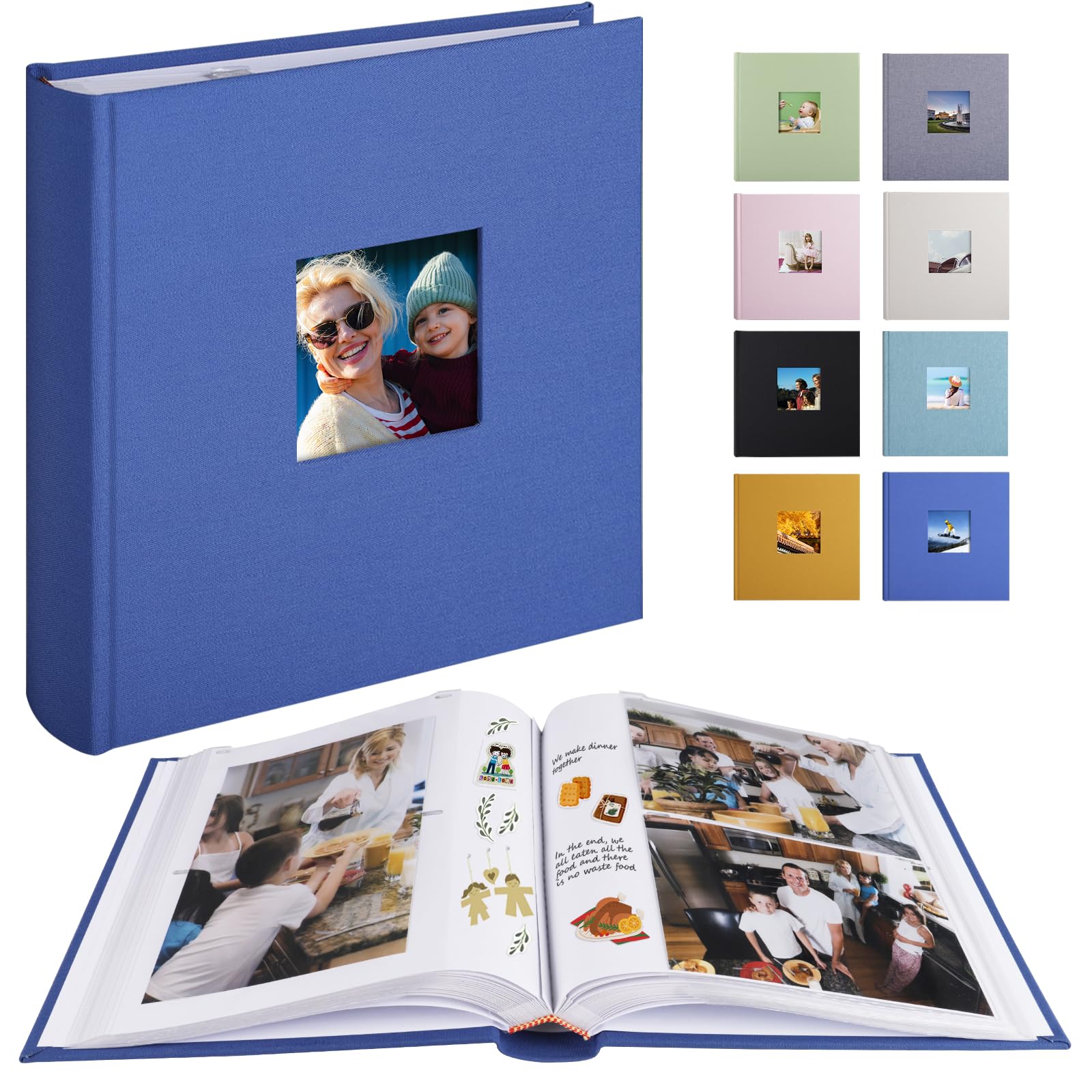 Photo 1 of 1DOT2 Photo Album with Writing Space 50 Pages 4x6 Photos Hold 200 or 5x7 Pictures Hold 100, Linen Cover Small Photo Book Albums with Memo for Anniversary Wedding Baby (Blue)