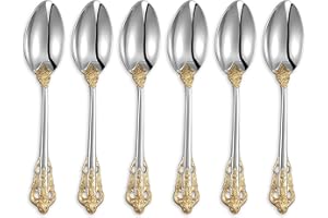 KEAWELL Luxurious 5.1-Inch Espresso Spoons Set, 6 Pcs, Gold Accent, Mini Coffee Spoon, 18/10 Stainless Steel, Gorgeous Design