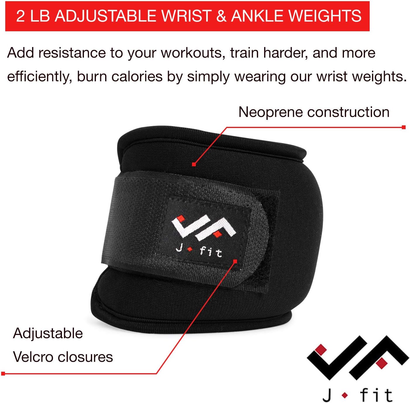 JFIT 2lb Pair Adjustable Wrist Weight (Medium/Large): Sports & Outdoors