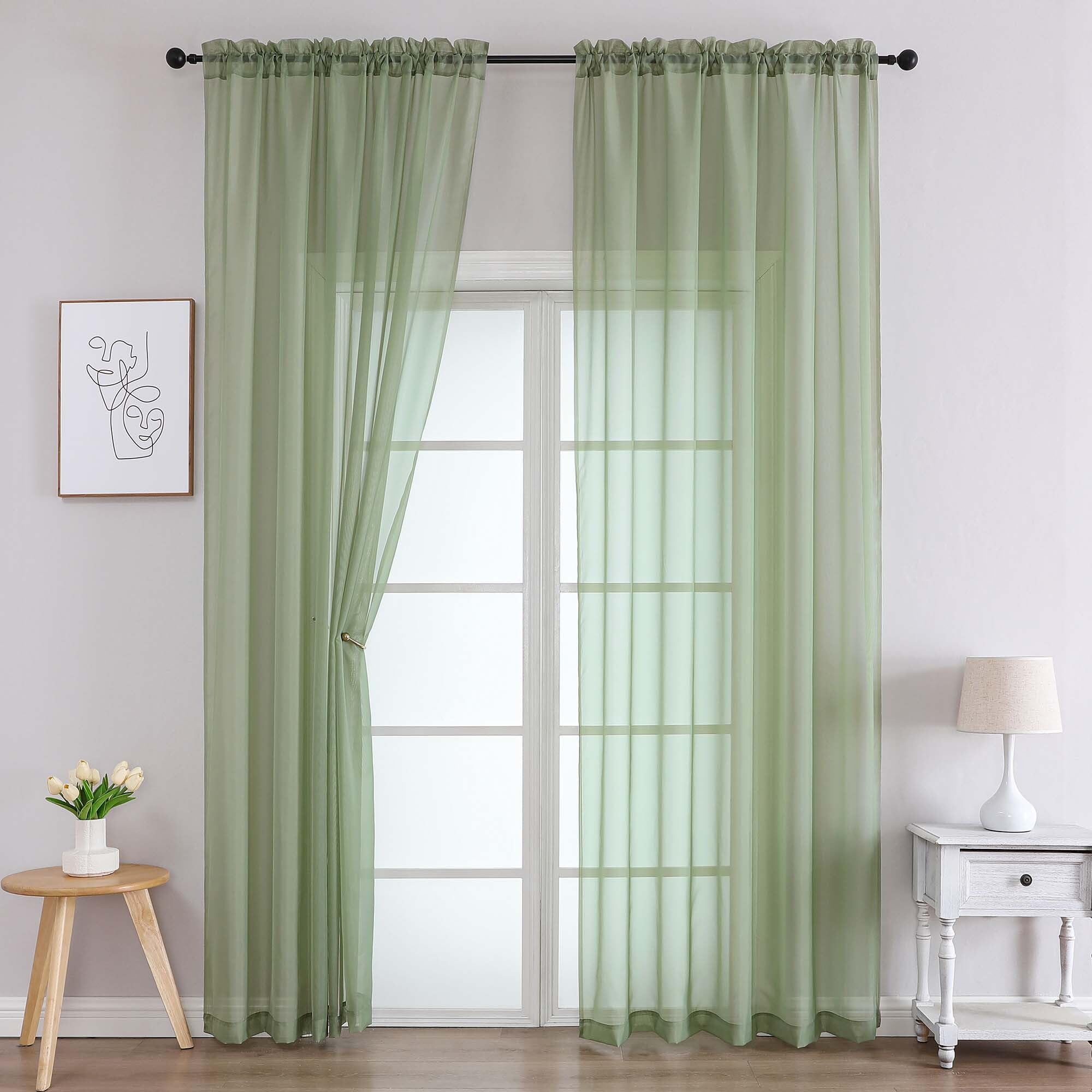 Photo 1 of Chyhomenyc Sage Green Sheer Curtains 96 Inches Long 2 Panels, Light Filtering Green Curtains for Living Room, Soft Gentle Voile Rod Pocket Bedroom Window Drapes, 59Wx96L Inch, 2PCS