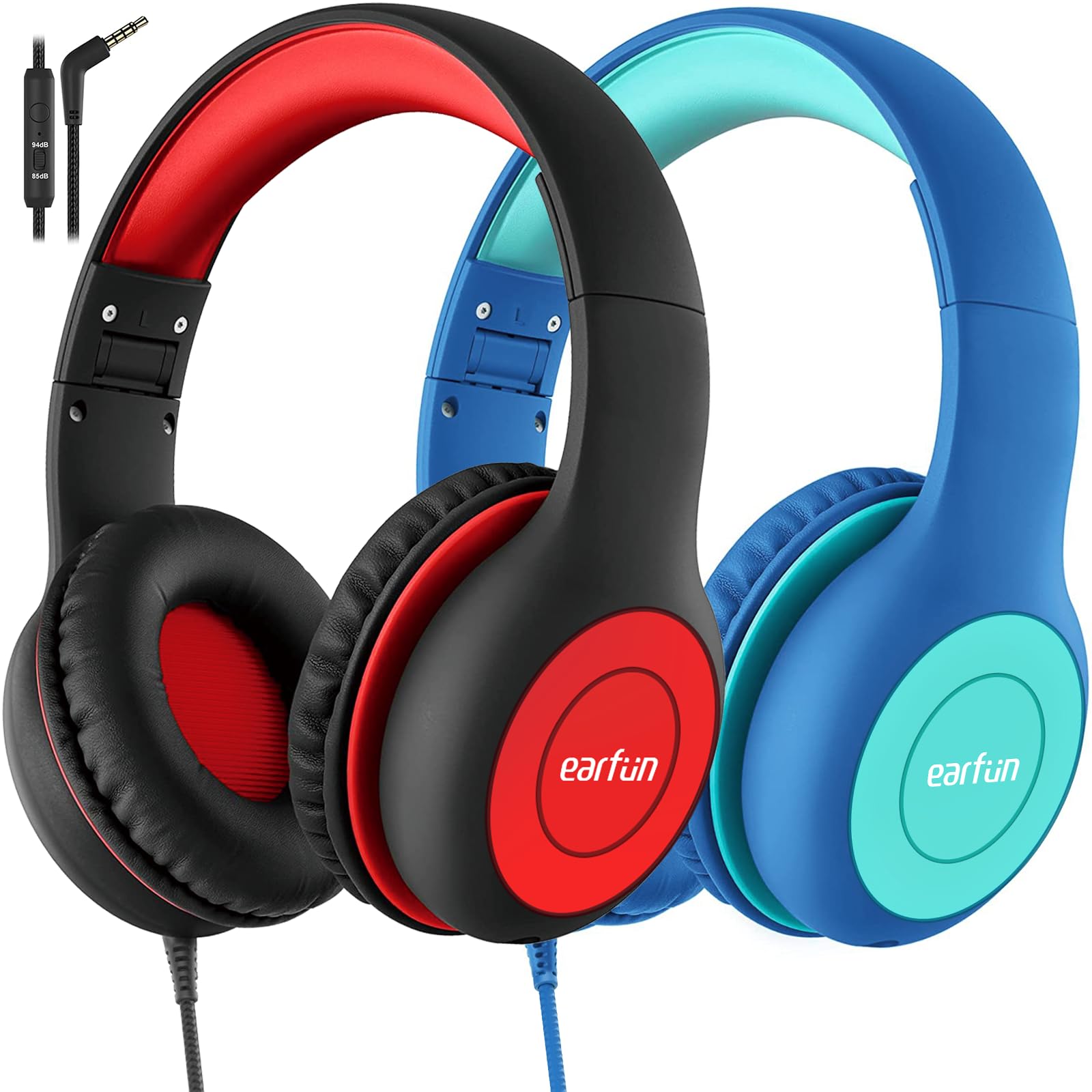 Photo 1 of EarFun 2Packs Kids Headphones Wired with Microphone, 85/94dB Volume Limit Headphones for Kids, Portable Wired Headphone with Shareport, Stereo Sound Foldable Headset for School/Tablet/iPad/Kindle