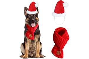 PAYHTOW Dog Santa Hat Christmas Scarf Dog Christmas Outfit Santa Costume Holiday Outfit Clothes for Small Medium Large Dogs (Large)