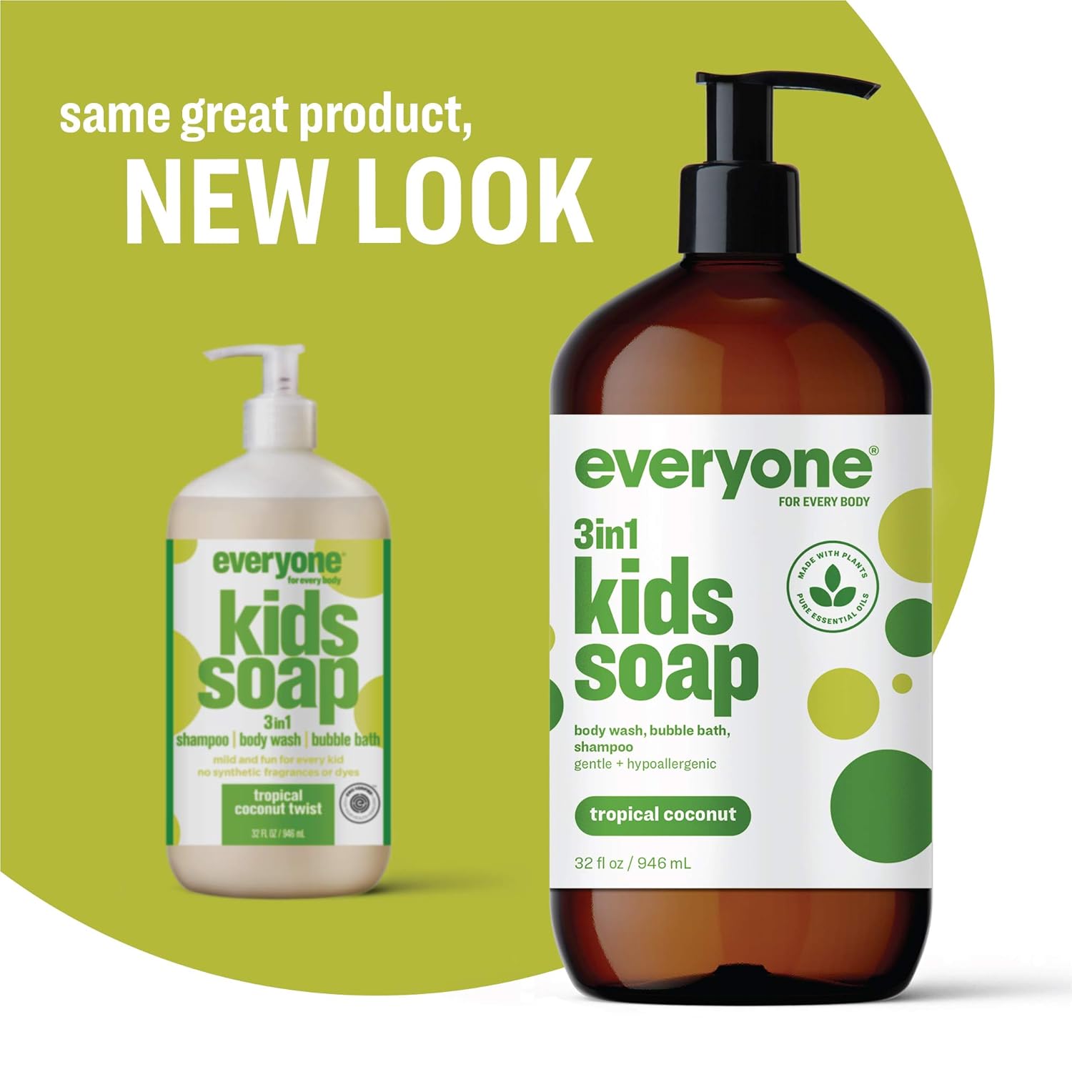 Everyone 3-in-1 Kids Soap: Body Wash, Bubble Bath, and Shampoo, Tropical Coconut Twist, 32 Ounce, 2 Count- Packaging May Vary : Beauty