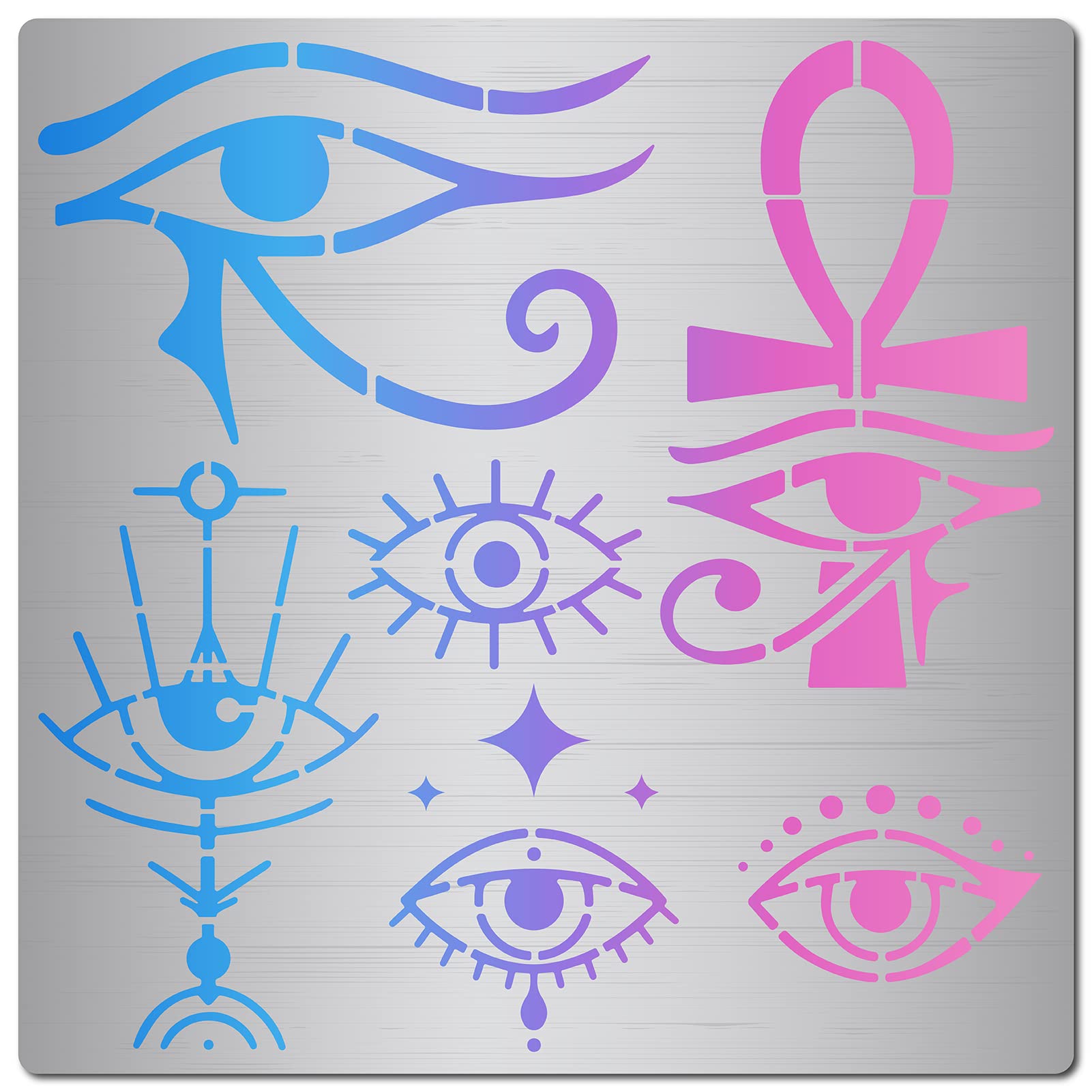 GORGECRAFT 6.3 Inch Evil Eyes Metal Stencil Egyptian Symbol Wood Burning Stencil Reusable Hieroglyphics Journal Stencils Eye of Horus Template Stainless Steel Stencils for DIY Painting Engraving