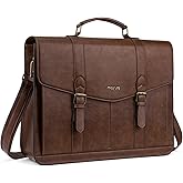 MOSISO 3 in 1 Laptop Bag Laptop Backpack, 15.6 inch Vintage PU Leather Briefcase Messenger Bags with Laptop Compartment, 15-16 inch Laptop Shoulder Bag Casual Handbag for College Work Business, Brown