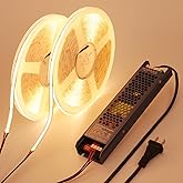 BENLUN 24V COB LED Strip Light 65.6ft (2 Rolls of 32.8ft) Kit, 3000K Warm White Cuttable 11W/M 312LEDs/M CRI 93 LED Tape Lights with Power Supply for Bedroom Kitchen Living Room Ceiling