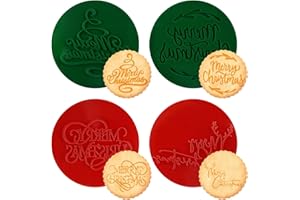 URROMA Red&Green Christmas Cookie Stamps, 4PCS Merry Christmas Acrylic Molds Winter Cookie Stamps Cookie Baking Supplies for 