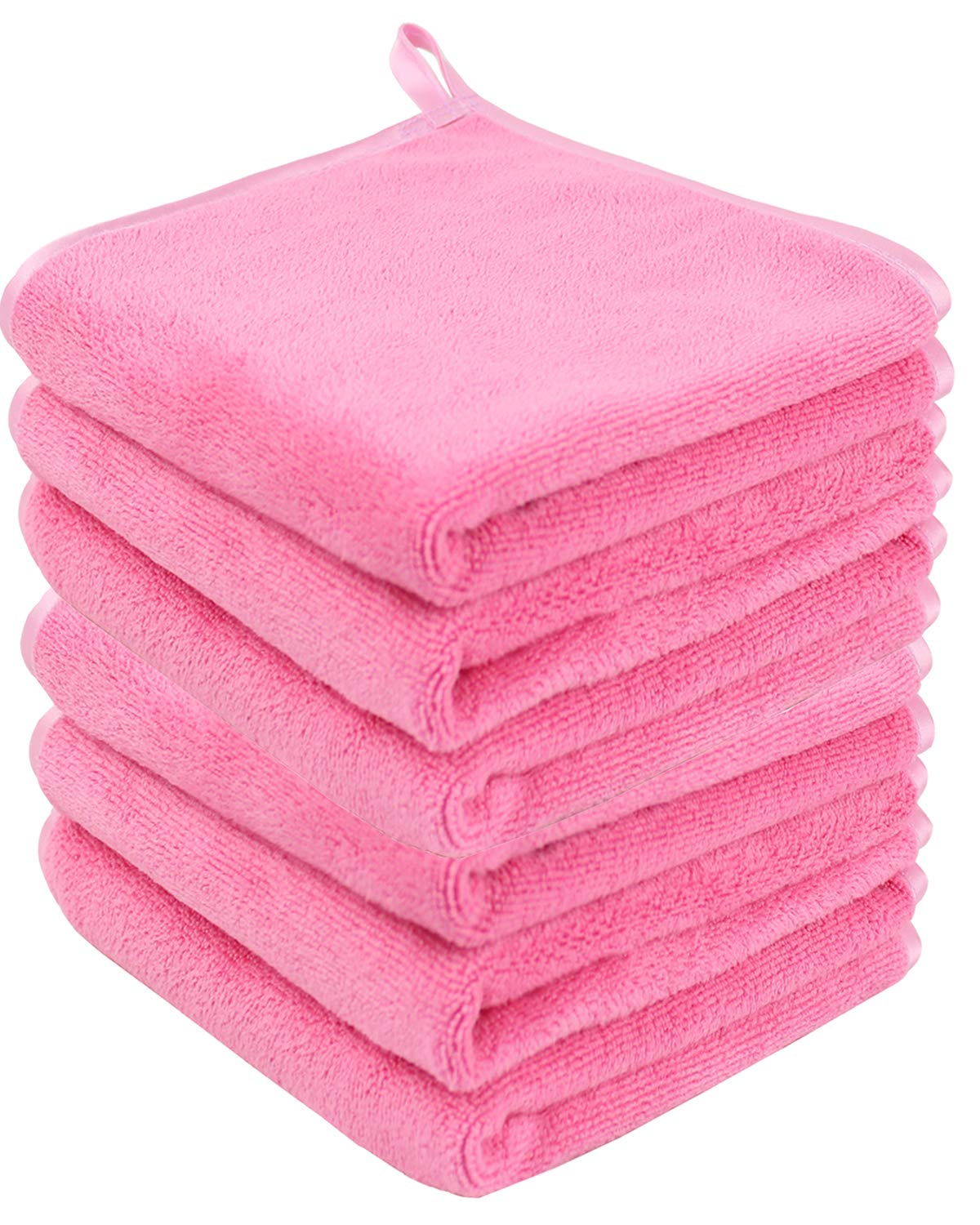 HIDMD Microfibre Face Cloth Makeup Remover Cloth Facial Washcloths Face Cleaning Towels For Eye Face Exfoliating Bath 30CM X 30CM 6 PACK Light pink