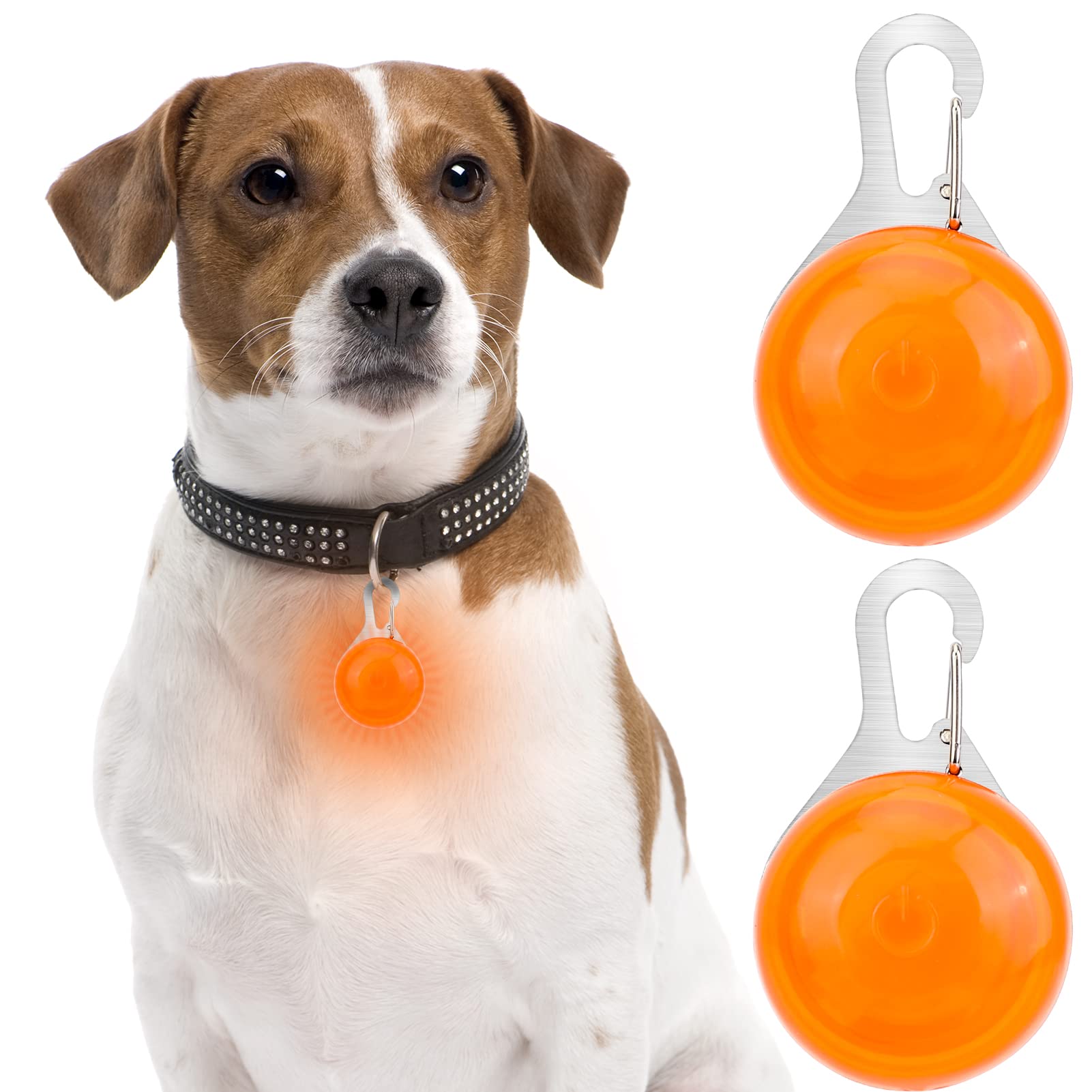 2 Clip-On Light Up Dog Collar, Waterproof Pet Lights with 3 Modes Flashing for Small, Medium, Large Dogs, Orange
