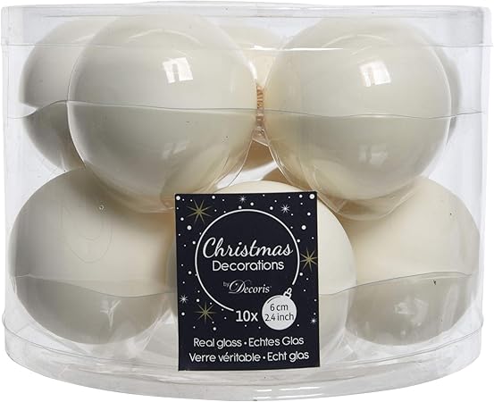 Decoris Boule De Noël En Verre Blanc Laine 6cm