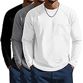Neer 3 Pack Men's Big and Tall Shirts Long Sleeve Crew Neck Raglan Tops XL-7XL Plus Size Loose Casual Tees with Pocket