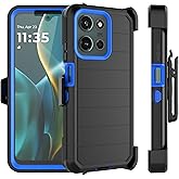 Njjex Rugged Case for Motorola Moto G 5G 2025, for Motorola G 5G 2025 Case w/Belt Clip Holster, Built-in Screen Protector Heavy Duty Locking Swivel Holster Kickstand Hard Phone Cover [Blue]
