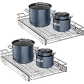 OCG Pull Out Cabinet Organizer 2 Pack (15" W x 21" D), Pull out Shelves 1 Tier, Cabinet Slide Out Shelves for Base Cabinet Organization in Kitchen Bathroom Pantry, Bottom Mount, Chrome Finish