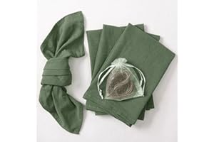 Socomi Cotton Linen Napkins Bulk 17"x17" Stonewashed Cloth Dinner Napkins Olive Greenic Thick Table Napkins for Fall Thanksgiving Christmas Party Wedding Decoration (Set of 4, Olive Green)