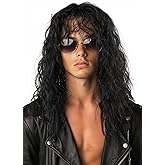 UQJE Men’s 80s Wig Black Long Curly Wig Rocker Costume Wig