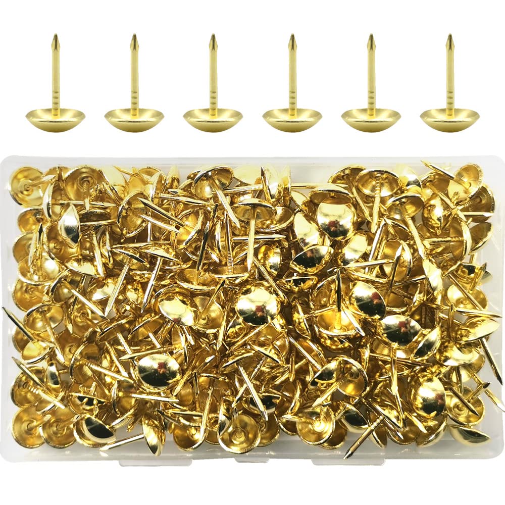 Ruidee 200 PCS Antique Upholstery Tacks,Upholstery Tacks Pins,Furniture Decorative Thumbtacks,Tacks Thumb Tacks Push Pins (STD/Gold)