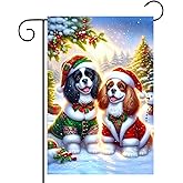 BlissYard Christmas Garden Flag 12x18 Inch Winter King Charles Dog Yard Flag Double Sided Holiday Outdoor Banner Festive Puppies with Santa Hats for Lawn Patio Decoration Seasonal Display Door Décor Accent Door Garden Flag